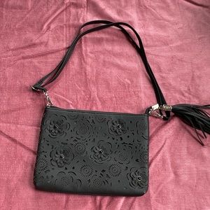 Black flower print purse